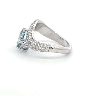 14K W/G LAB GROWN BLUE DIAMOND CUSHION CUT CENTER RING 3.OOCTS