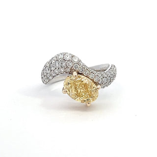 14K WY/G LAB GROWN YELLOW DIAMOND OVAL CUT CENTER RING 3.00CTS