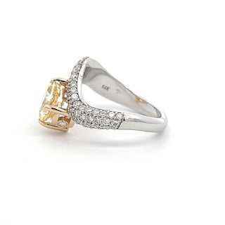 14K WY/G LAB GROWN YELLOW DIAMOND OVAL CUT CENTER RING 3.00CTS