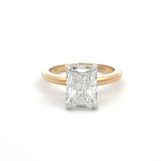 18K WY/G  TWO TONE LAB GROWN DIAMOND RADIANT SOLITAIRE RING WITH HIDDEN HALO ROUNDS 4.00CTS