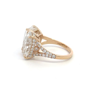 14K Y/G LAB GROWN DIAMOND TWO STONE RING WITH EMERALD AND OVAL CUT STONES 11.00CTS