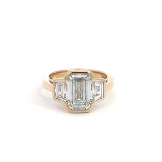 14K Y/G LAB GROWN DIAMOND RING EMERALD CUT CENTER WITH TRAPEZOIDS 4.00 CTS