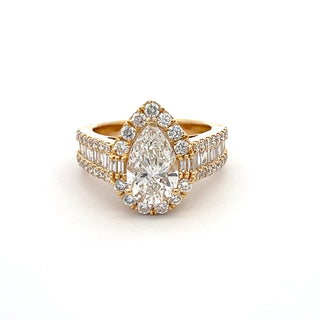 14K Y/G LAB GROWN DIAMOND RING 3.25CT PEAR CUT