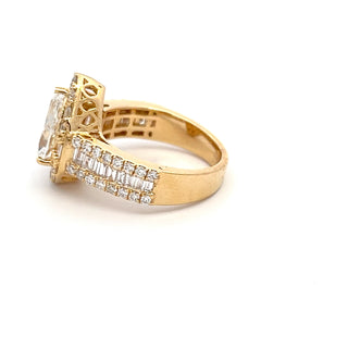 14K Y/G LAB GROWN DIAMOND RING 3.25CT PEAR CUT