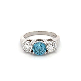 14K W/G LAB GROWN BLUE & WHITE DIAMOND RING 3.25CT ROUND CUT