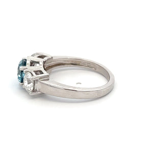 14K W/G LAB GROWN BLUE & WHITE DIAMOND RING 3.25CT ROUND CUT