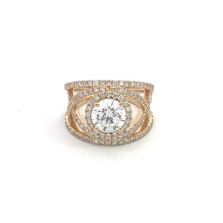 14K Y/G LAB GROWN DIAMOND FASHION RING ROUND CUT 3.25CT
