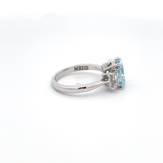 14K W/G LAB GROWN BLUE & WHITE DIAMOND RING 3.50CT RADIANT CUT