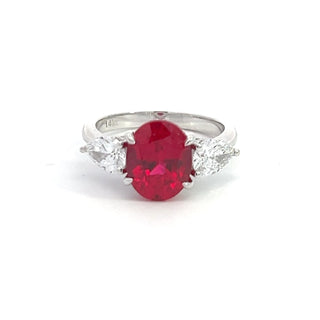 14K W/G LAB GROWN RUBY & LAB GROWN DIAMOND RING 5.00 TCW