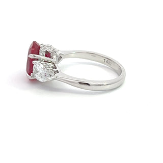 14K W/G LAB GROWN RUBY & LAB GROWN DIAMOND RING 5.00 TCW