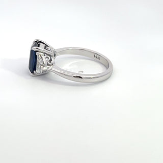 14K W/G LAB GROWN SAPPHIRE/DIAMOND RING 3.50CT
