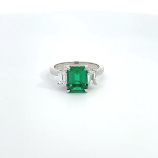 14K W/G LAB GROWN EMERALD/DIAMOND RING 3.00CT