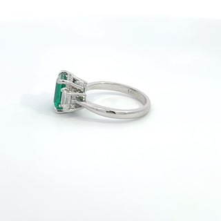14K W/G LAB GROWN EMERALD/DIAMOND RING 3.00CT