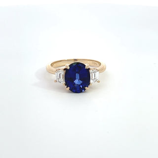 14K Y/G LAB GROWN SAPPHIRE/DIAMOND RING 3.50CT