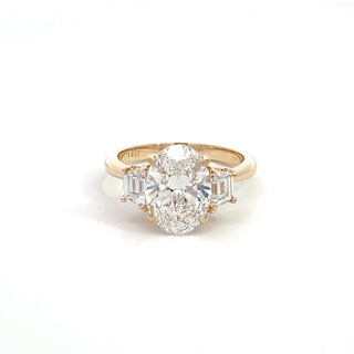 14K Y/G LAB GROWN DIAMOND RING OVAL CUT CENTER WITH TRAPEZOIDS WITH HIDDEN HALO 3.75 CTS
