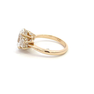 14K Y/G LAB GROWN DIAMOND RING OVAL CUT CENTER WITH TRAPEZOIDS WITH HIDDEN HALO 3.75 CTS