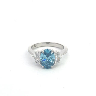 PLATINUM LAB GROWN BLUE & WHITE DIAMOND 3.00CT OVAL CUT