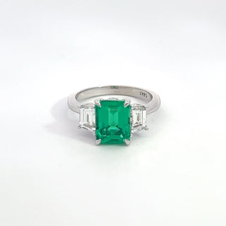 14K W/G LAB GROWN EMERALD/DIAMOND RING 3.50CT