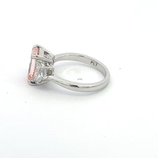 PLATINUM LAB GROWN PINK & WHITE DIAMOND RING 4.25CT EMERALD CUT