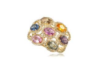 14K YELLOW GOLD MULTI-SAPPHIRE & DIAMOND FASHION RING 4.50CT