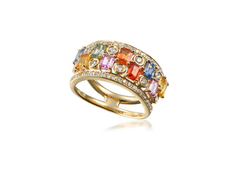 14K YELLOW GOLD MULTI-SAPPHIRE AND DIAMOND FASHION RING 2.50CT