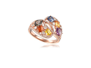 14K ROSE GOLD MULTI-SAPPHIRE & DIAMOND FASHION RING 2.50CT
