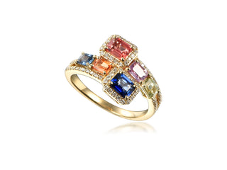 14K YELLOW GOLD MULTI-SAPPHIRE & DIAMOND FASHION RING 2.00CT