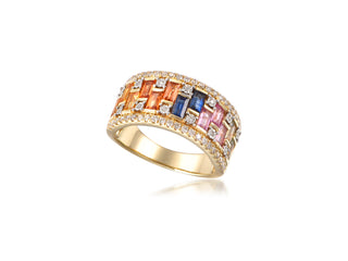 14K YELLOW GOLD MULTI-SAPPHIRE & DIAMOND RING 2.50CT