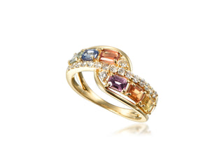 14K YELLOW GOLD MULTI-SAPPHIRE & DIAMOND FASHION RING 1.75CT