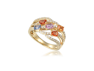 14K YELLOW GOLD MULTI-SAPPHIRE AND DIAMOND RING 1.60CT