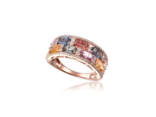 14K ROSE GOLD MULTI-SAPPHIRE AND DIAMOND FASHION RING 3.00CT