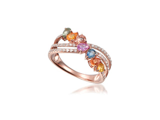 14K ROSE GOLD MULTI-SAPPHIRE & DIAMOND FASHION RING 1.50CT