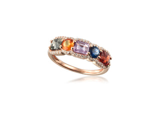 14K ROSE GOLD MULTI-SAPPHIRE & DIAMOND FASHION RING 2.50CT
