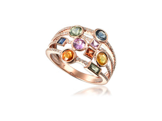 14K ROSE GOLD MULTI-SAPPHIRE AND DIAMOND FASHION RING 2.50CT