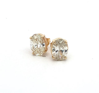14K Y/G LAB GROWN DIAMOND STUD EARRINGS OVAL CUT 3.50CT