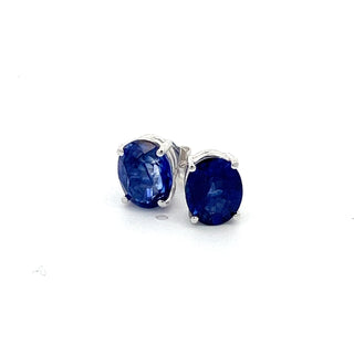 14K W/G LAB GROWN SAPPHIRE STUD EARRINGS OVAL CUT 4.75CT