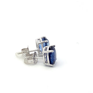 14K W/G LAB GROWN SAPPHIRE STUD EARRINGS OVAL CUT 4.75CT