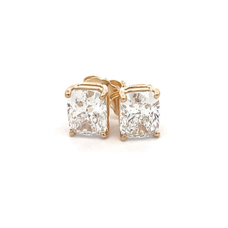 14K GOLD LAB GROWN DIAMOND EARRINGS CUSHION CUT 3.00CT