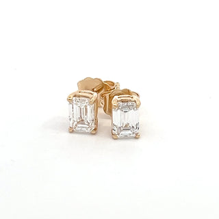 14K W/G LAB GROWN DIAMOND STUD EARRINGS EMERALD CUT 1.35CT