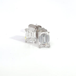 14K WHITE GOLD LAB GROWN DIAMOND STUD EARRINGS EMERALD CUT 2.00CT