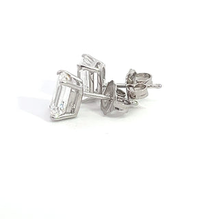 14K WHITE GOLD LAB GROWN DIAMOND STUD EARRINGS EMERALD CUT 2.00CT