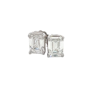 14K WHITE GOLD LAB GROWN DIAMOND STUD EARRINGS EMERALD CUT 3.00CT