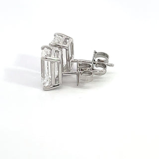 14K WHITE GOLD LAB GROWN DIAMOND STUD EARRINGS EMERALD CUT 3.00CT