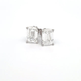 14K GOLD LAB GROWN DIAMOND STUD EARRINGS EMERALD CUT 4.00CT
