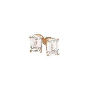 14K GOLD LAB GROWN DIAMOND STUD EARRINGS EMERALD CUT 4.00CT