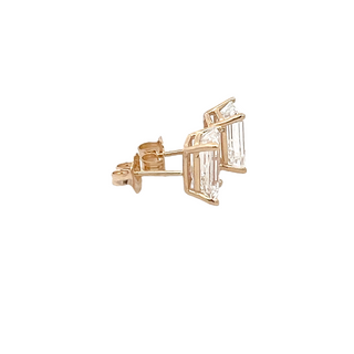 14K GOLD LAB GROWN DIAMOND STUD EARRINGS EMERALD CUT 4.00CT