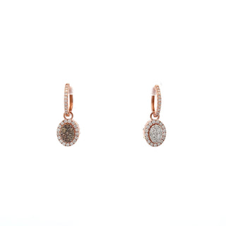 14K ROSE GOLD CHOCOLATE/WHITE OVAL DIAMOND REVERSIBLE EARRINGS 3.30 CTS