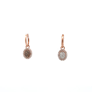 14K ROSE GOLD CHOCOLATE/WHITE OVAL DIAMOND REVERSIBLE EARRINGS 3.30 CTS