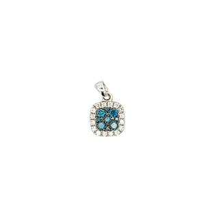 14K WHITE GOLD BLUE/WHITE SQUARE DIAMOND REVERSIBLE PENDANT 1.20 CTS