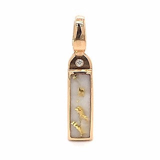 Diamond & Natural Gold Quartz & Ammolite Ladies Pendant 14K Yellow Gold